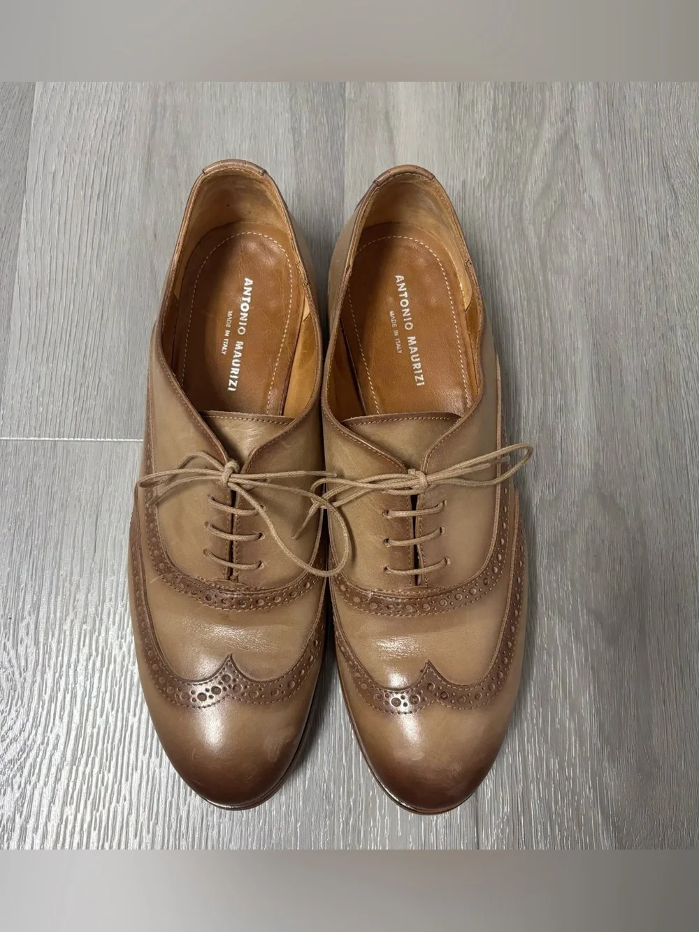 Antonio Maurizi Made in Italy Brown Leather Wingtip Oxfords Shoes Mens Size 9